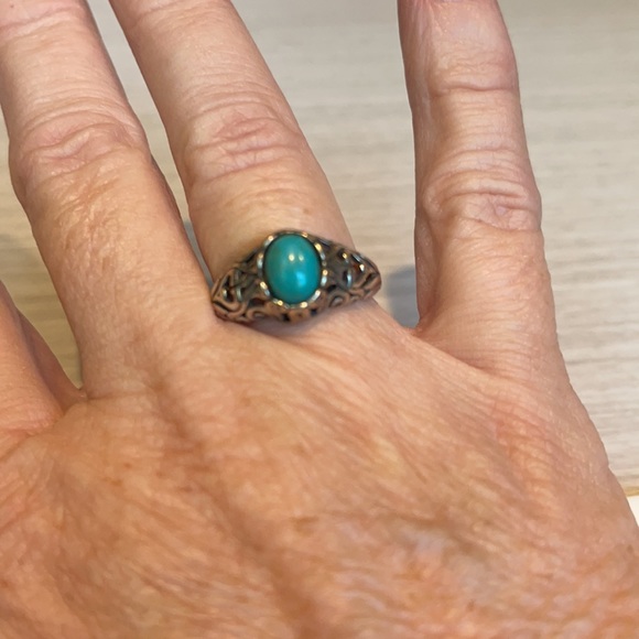 Silver & turquoise colored ring - Picture 2 of 3